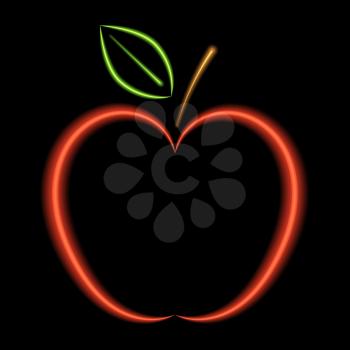 Red apple neon lights. Vector illustration .
