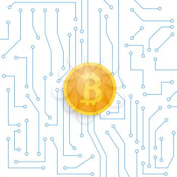 Bitcoin on the motherboard. Vector illustration .