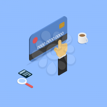 Shopping with credit card. Vector isometric illustration.