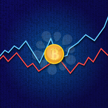 Bitcoin and profit growth graphs on a digital background. Vector illustration .