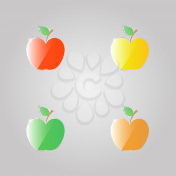Set of shiny apples icons on gray background. Vector illustration .