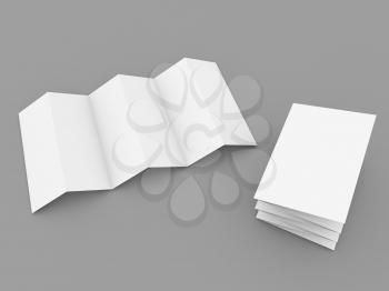 Foldable advertising flyer on a gray background. 3d render illustration.
