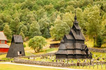 BORGUND - AUG 1: Stavkirke An Old Wooden Triple Nave Stave Church, on August 1, 2014 in Borgund, Norway