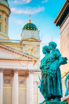 Element Of Statue Of Emperor Alexander II Of Russia Before The Helsinki Cathedral Background