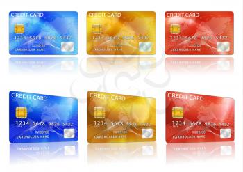 Vector credit card. Blue, red, yellow