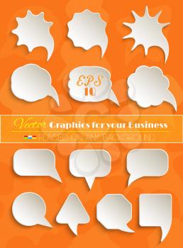 Abstract Vector White Speech Bubbles Set on Orange Background