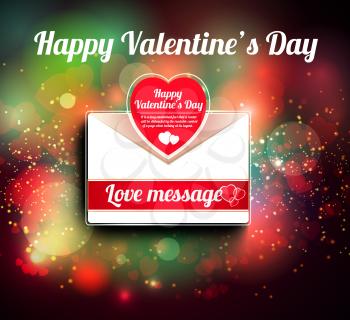 Valentine mail message with heart and bokeh background