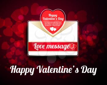 Valentine mail message with heart and bokeh background