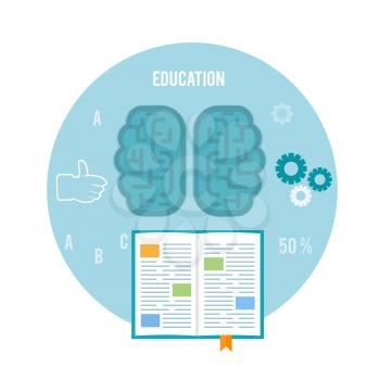 Book with brain. Education concept in flat design