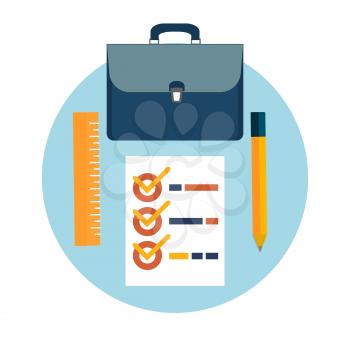 Briefcase, pencil and ruler icons. Business concept for office workers. Time to come to work