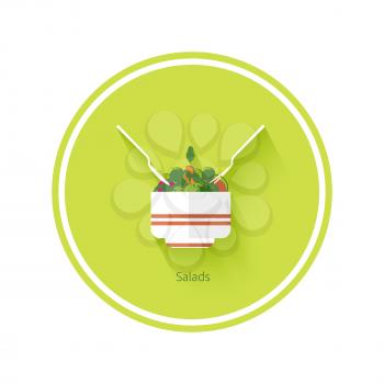 Salad icon with shadow in flat design