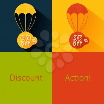 Set of parachute with discount on multicolor background