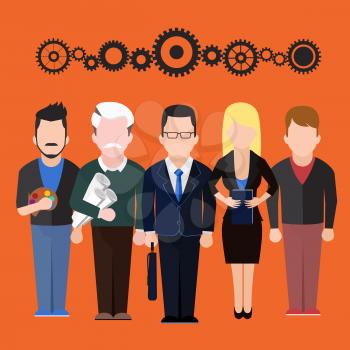 Set characters silhouettes of people different professions architect designer businessman businesswoman student flat design cartoon style