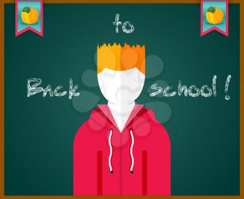 Back to school concept text on chalkboard with student