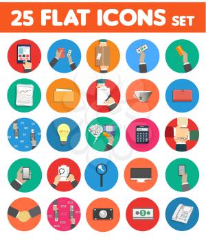 Web design objects, strategy, business, office and marketing items icons. Set of 25 business item icons in flat design style