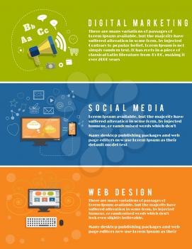 Icons for web design, seo, social media, digital marketing in flat design