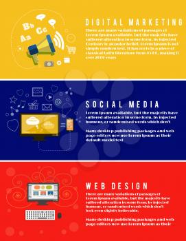 Icons for web design, seo, social media, digital marketing in flat design