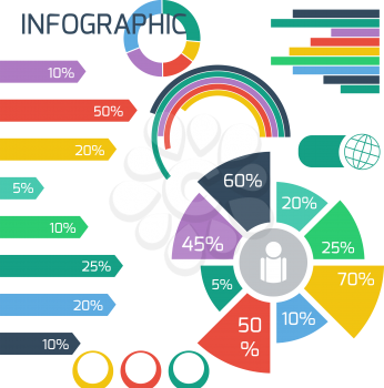 Infographics set icons and elements for presentation and graph with points. Infographic for business flat design cartoon style