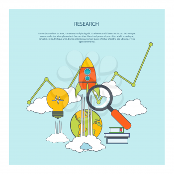 Business research start up idea template. Start up rocket idea. New business project start up, launching new product or service in flat design