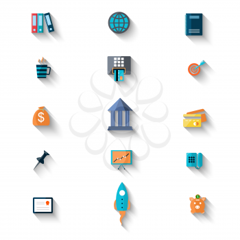 Money and bank icon set with shadow isolated on white background. Flat icon modern design style concept 