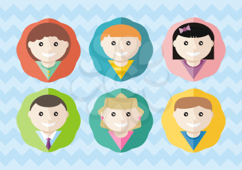 Set of round children avatars of different boys and girls on stylish backround. Flat icon modern design style concept