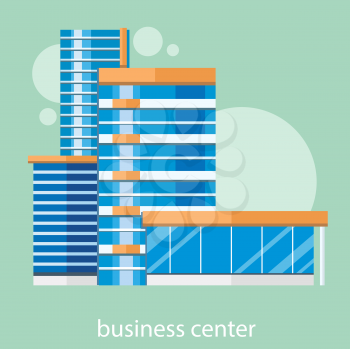 Modern business center concept with item icons in flat design. Building glass