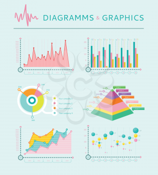 Infographic set of graph, charts and diagrams. Flat infographic collection schemes in trend color. Can be used for web banners, marketing and promotional materials, presentation templates