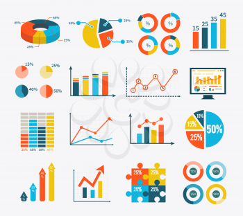 Big set infographic of graph, charts and diagrams. Flat infographic collection schemes in trend color. Can be used for web banners, marketing and promotional materials, presentation templates