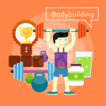 Man beginner bodybuilder. Bodybuilding concept. Can be used for web banners, marketing and promotional materials, presentation templates  
