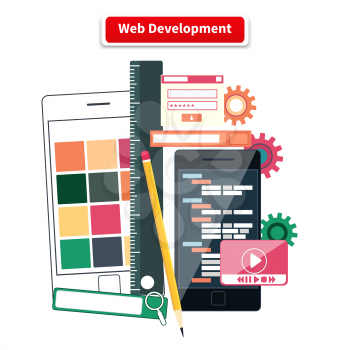 Webdesign development interface elements creative process tools. Web design, development, web designer, web, website, web development icons isolated on white background