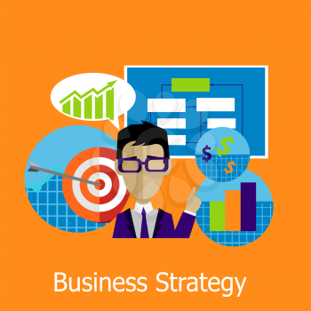 Business strategy concept design style. Business plan, strategy concept, strategy planning, business success, marketing management, chart and infographic plan illustration