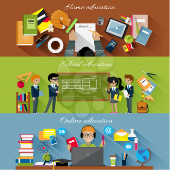 Home school and online education concept. Internet technology, computer e-learning, studying student, learning in university, knowledge and book, distance web study college illustration