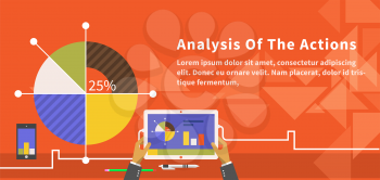 Analysis of actions infographic. Analytics and analysis icon, analyze and business analysis, research data analysis, strategy business, plan web, idea marketing seo illustration