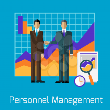 Personnel management people handshake. Management team, leadership and business, management icon, business management, manager businessman, office and teamwork illustration