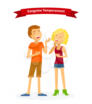 Sanguine temperament type people. Medicine health human, system emotion, individuality mental energy, theory science, happy and cheerful, scientific illustration