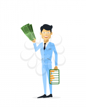 Businessman with money gold isolated. Man with gold, money and gold bar, cash for gold, old gold money, treasure gold dollar, bar gold, businessman wealth and rich man with money illustration