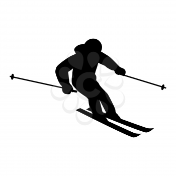 People skiing flat style design. Skis isolated, skier and snow, cross country skiing, winter sport, season and mountain, cold downhill, recreation lifestyle, activity speed extreme. Black on white