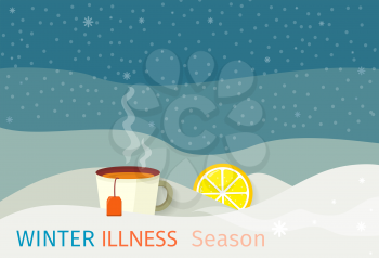 Winter illness season design. Cold and sick, virus and health, flu infection, fever disease, sickness and temperature, unwell vector illustration. Infected infographic. Illness concept
