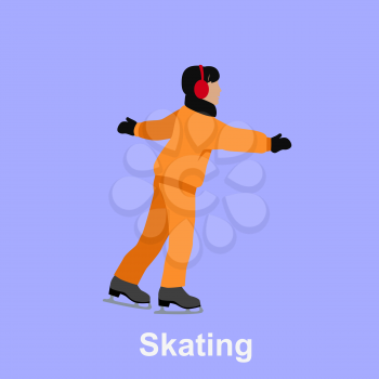 People skating flat style design. Ice skating, figure skating, skating rink, sport lifestyle, activity leisure, winter and ice, recreation outdoor illustration. People skating isolated