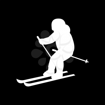 People skiing flat style design. Skis isolated, skier and snow, cross country skiing, winter sport, season and mountain, cold downhill, recreation lifestyle, activity speed extreme. White on black