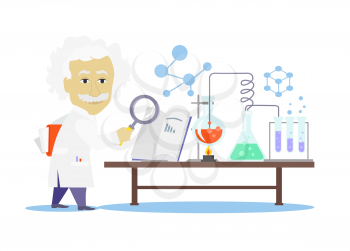 Biology laboratory workspace and science equipment concept. Medical laboratory. Chemistry laboratory workspace and science equipment concept. Laboratory research. Flat design vector illustration
