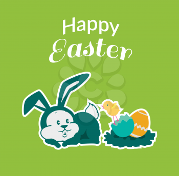 Easter rabbit icon design flat. Easter and easter bunny, rabbit and chicken easter egg, egg and bunny, holiday easter and animal, hare easter, easter animal, bunny easter with egg vector illustration
