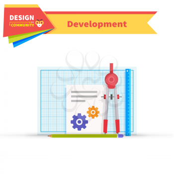 Developing solution design flat. Solution and developing, software development, development icon, web development, construction development, web solution developing, innovation art illustration