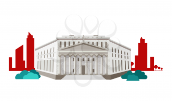 Supreme court concept icon flat design. Justice and law, legal decision, legislation equality, building government, courthouse and equilibrium, facade and authority house with column illustration