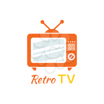 Retro tv logo design flat icon. Vintage tv, old tv, retro television, television antenna, screen tv logo, old media tv video, show tv screen, display broadcast vector illustration
