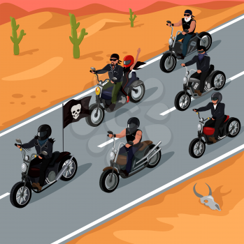 Bikers riding on the highway design. Bike and rider road motorcycle biker, motorbike travel, highway speed, adventure freedom bikers driver, motion transport riding vector illustration