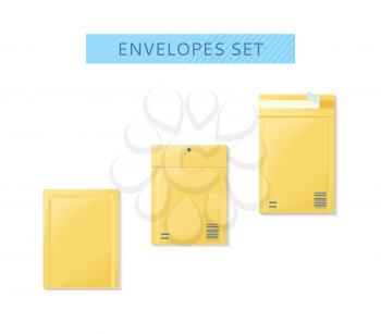 Envelope set open and close design flat. Letter mail template, yellow envelope, invitation envelope, open or close envelope vector illustration