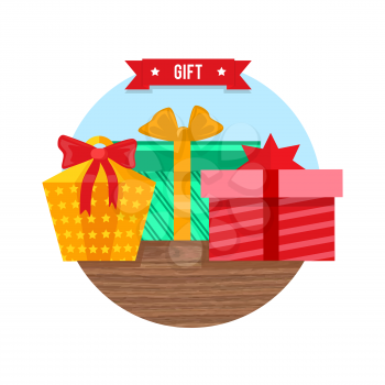 Gift box icon flat design sign. Present and ribbon vector, surprise package, celebration holiday, birthday or  christmas gift box, festive giftbox, vector illustration
