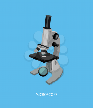 Microscope 3d isometric design. Magnifying glass, laboratory and science, research and microscope isolated, biology microscope, lab equipment, scientific education  instrument vector illustration