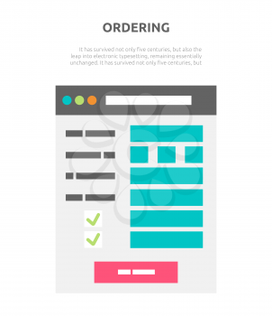 Ordering website element design. Order option, choice ordering information, info site webdesign ordering, interface checklist, webpage vector illustration material design